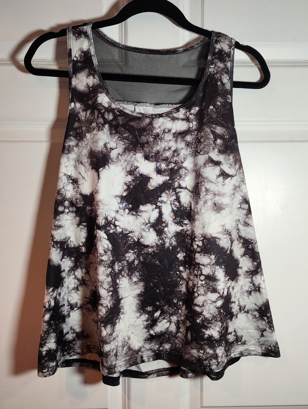 Shein Black And White Tie Dye Mesh Back Active Tank XL